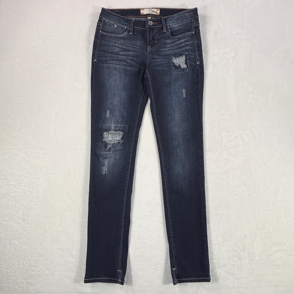 Dittos Womens Skinny Jeans Dark Wash Distressed Patched Denim Size 26 Heart